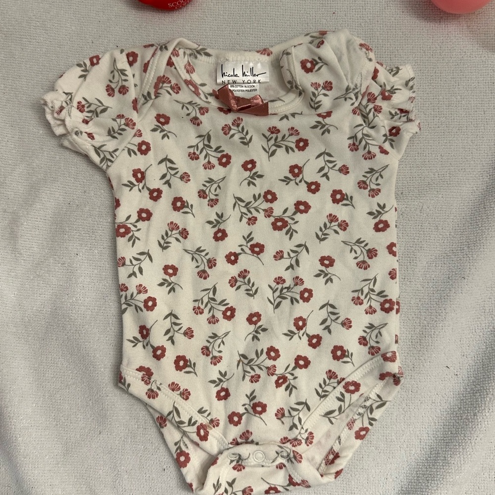 Nicole Miller Red and White Floral One Piece Bodysuit